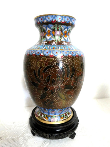 Vase auf holzsockel cloisonne - vase,
